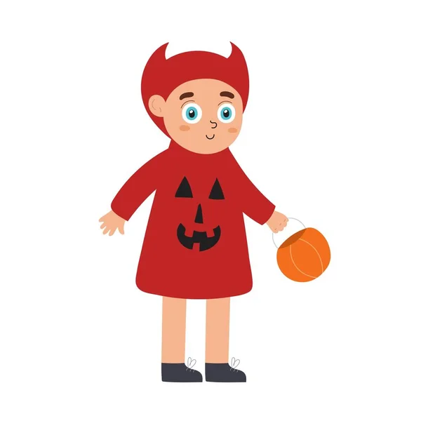 Şeytan Kostümü Giyen Sevimli Cadılar Bayramı Çocuğu Komik Bir Şaka — Stok Vektör