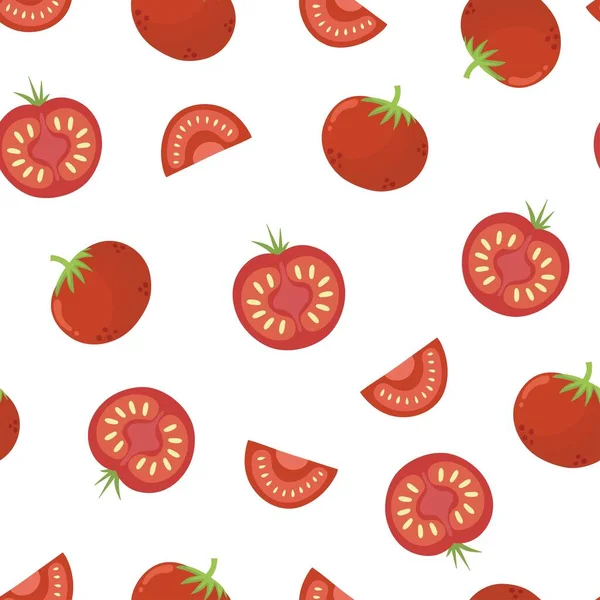 Ντομάτες Χωρίς Ραφή Μοτίβο Υγιές Φυτικό Κόκκινο Φόντο Οργανικό Αποτύπωμα — Διανυσματικό Αρχείο