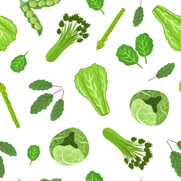 Зеленые Овощи Бесшовный Узор Здоровый Овощной Фон Капустой Салатом Шпинатом — стоковый вектор
