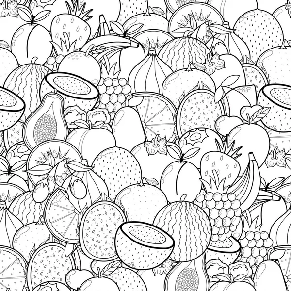 Doodle Frutas Sem Costura Padrão Para Colorir Livro Página Coloração —  Vetores de Stock