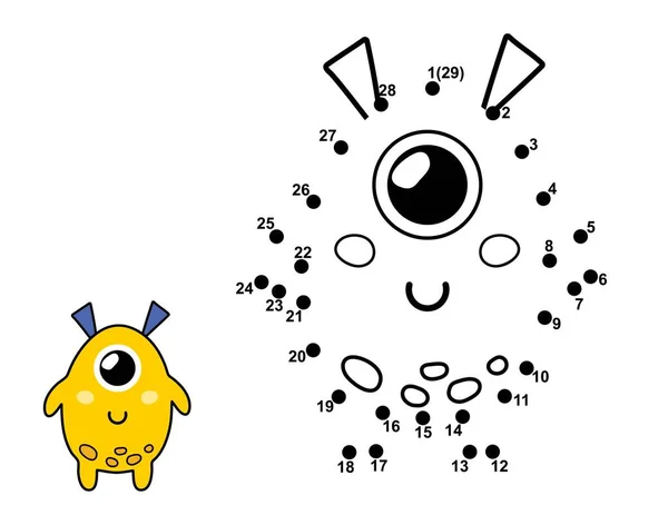 Connect Dots Draw Cute Alien Character Join Numbers Activity Page — Stock Vector