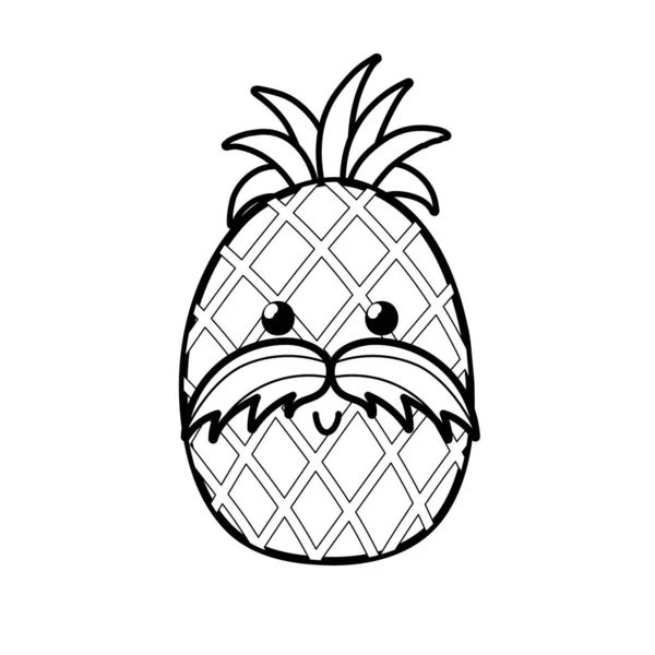 Mignon Ananas Noir Blanc Avec Moustache Coloriage Été Pour Les — Image vectorielle