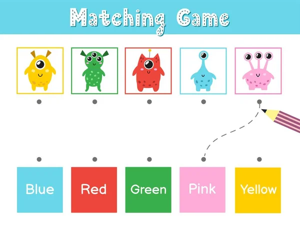 根据颜色匹配可爱的外星人 学校和幼儿园的教育游戏 为孩子们分类活动拼图 矢量说明 — 图库矢量图片