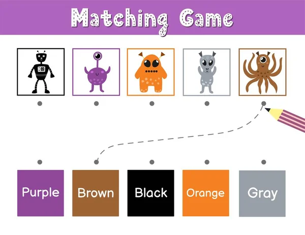 根据颜色匹配可爱的外星人 学校和幼儿园的教育游戏 给孩子们分类活动拼图 矢量说明 — 图库矢量图片