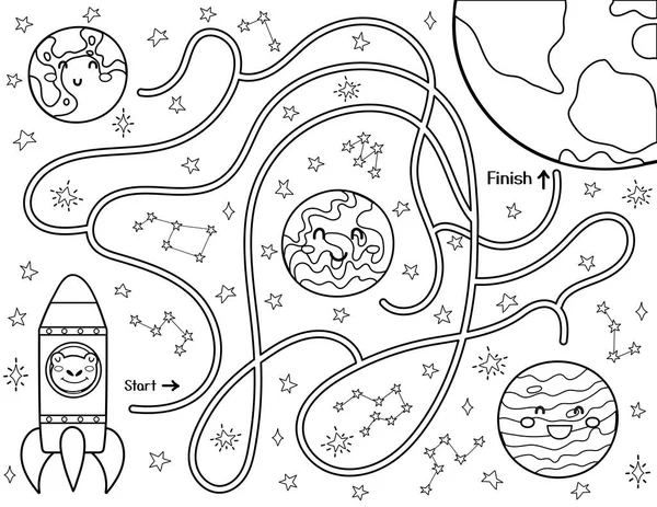 Aiuta Rana Carino Razzo Trovare Modo Pianeta Terra Labirinto Spaziale — Vettoriale Stock