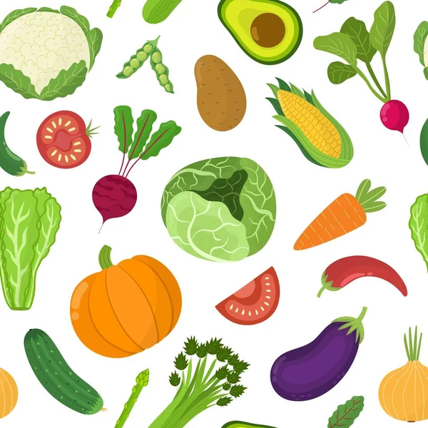 Симпатичные Овощи Бесшовный Узор Пищевой Ингредиент Фон Капустой Тыквой Кукурузой — стоковый вектор