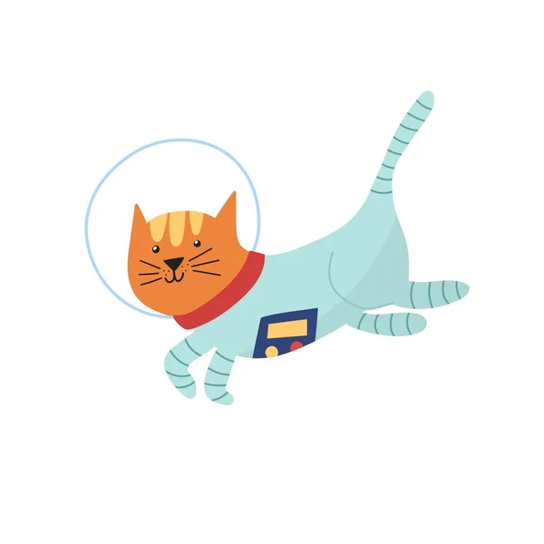 太空中可爱的航天员猫给孩子们的有趣的指纹卡通风格的宇宙宠物 很适合T恤 矢量说明 — 图库矢量图片