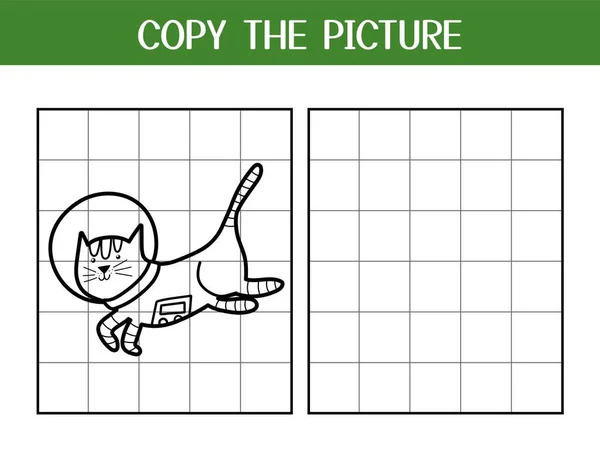 Copie Página Atividade Imagem Para Crianças Desenhe Colorir Astronauta Gato — Vetor de Stock