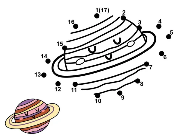 Collegare Punti Disegnare Pianeta Carino Saturno Space Dot Dot Game — Vettoriale Stock