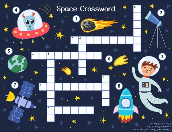 Keresztrejtvény Gyerekeknek Aranyos Szóköz Karakterekkel Szókereső Rejtvény Oktatási Játék Űrhajós — Stock Vector