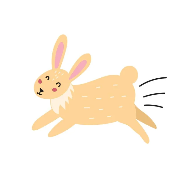 Милый Бегущий Кролик Смешной Нарисованный Вручную Кролик Мультяшном Стиле Лесной — стоковый вектор