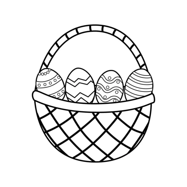 Easter Basket Eggs Coloring Page Adults Kids Springtime Black White — Stock Vector