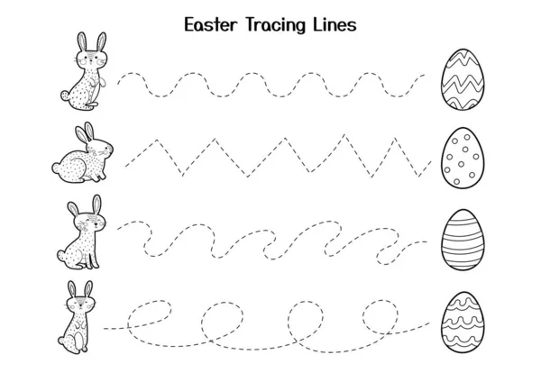 stock vector Easter tracing lines worksheet for kids. Handwriting practice activity page. Develop motor skills cute game for school and preschool. Vector illustration