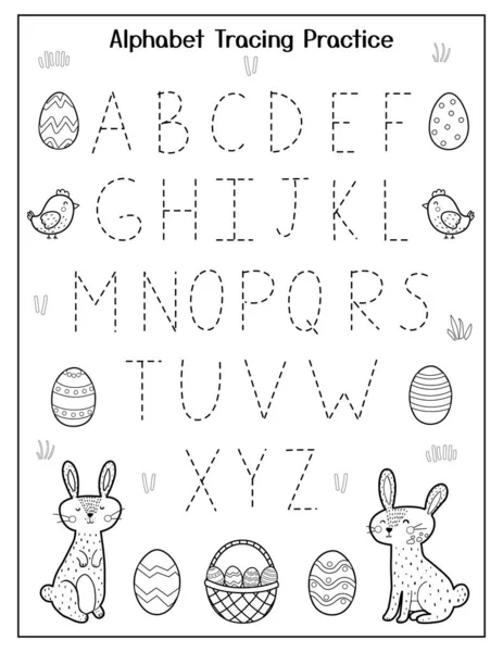 Pasen Alfabet Tracing Werkblad Educatieve Activiteiten Kleurplaten Voor Kinderen Handschrift — Stockvector