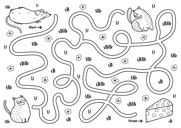 Schwarz Weiß Labyrinth Spiel Für Kinder Helfen Sie Der Niedlichen — Stockvektor