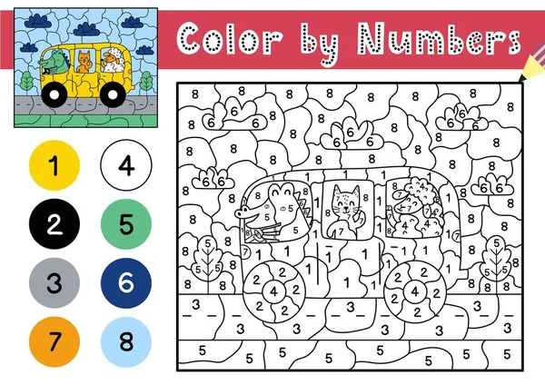 Color Por Números Juego Para Niños Página Para Colorear Con — Vector de stock