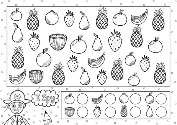 Espionne Jeu Coloriage Pour Les Enfants Trouvez Comptez Les Fruits — Image vectorielle
