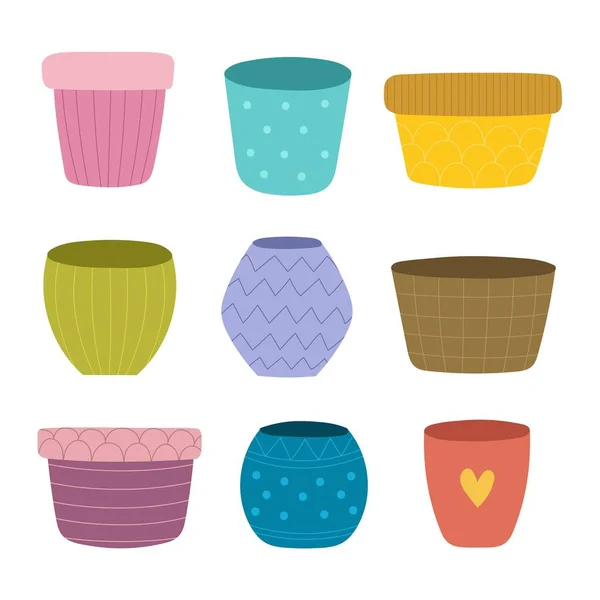 Doodle Vasos Flores Definido Coleção Vasos Plantas Coloridas Estilo Cartoon — Vetor de Stock