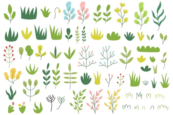 Doodle Pflanzen Bündeln Sich Cartoon Stil Gras Sprossen Und Blättern — Stockvektor
