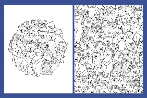 Χρωματισμός Σελίδες Που Χαριτωμένο Αρκούδες Doodle Ζώα Δάσος Πρότυπα Για — Διανυσματικό Αρχείο