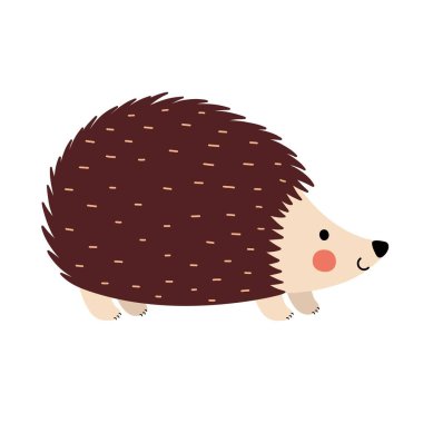 Çizgi film tarzında şirin kirpi. Çocuk tasarımı için orman karakteri. Beyaz arka planda izole edilmiş orman hayvanı. Vektör illüstrasyonu