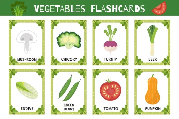 Κάρτες Λαχανικών Έτοιμες Συλλογή Καρτών Flash Για Σχολείο Και Νηπιαγωγείο Εικονογράφηση Αρχείου