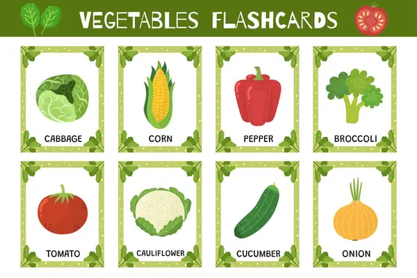 Conjunto Flashcards Vegetais Coleção Cartões Flash Para Praticar Habilidades Leitura Vetores De Stock Royalty-Free