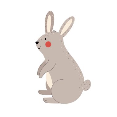 Beyaz arka planda izole edilmiş şirin bir tavşan. Çocuk tasarımı için çizgi film tarzında orman karakteri. Beyaz arka planda izole edilmiş orman hayvanı. Vektör illüstrasyonu