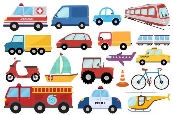 Συλλογή Μεταφορών Στυλ Κινουμένων Σχεδίων Σετ Doodle Αυτοκίνητα Για Παιδιά Διανυσματικά Γραφικά