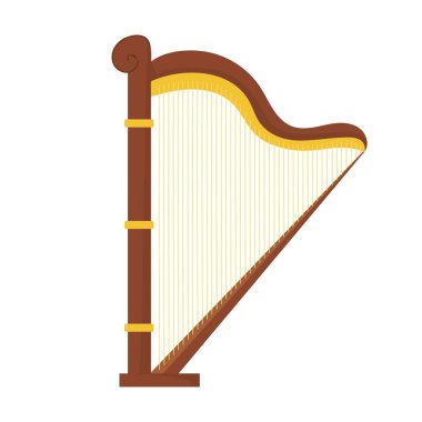 Harp musical instrument isolated on white background. Classical music element with strings in cartoon style. Vector illustration clipart