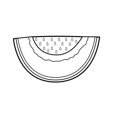 Kavun dilimi. Siyah beyaz karpuz elementi. Yaz meyveleri, boyama sayfası için özet yapılmış sağlıklı gıda baskısı. Vektör illüstrasyonu