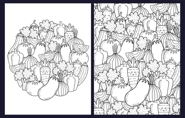 Doodle Gemüse Malvorlagen Letter Format Eingestellt Schwarz Weiße Hintergrundvorlagen Für Stockvektor