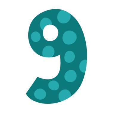 Çocuklar için dokuz numaralı karalama sembolü. Anaokulu için eğik sayılar. Çizgi film tarzında renkli 9 numara. Vektör illüstrasyonu