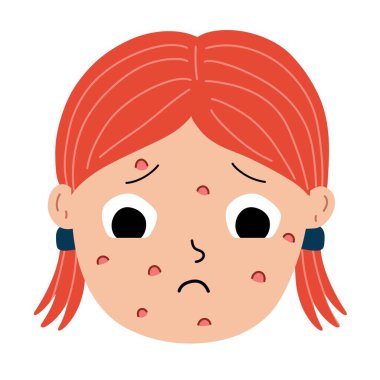 Hasta kız suratı. Çocukça duygular. Hasta karakterin yakın portresi. Vektör illüstrasyonu