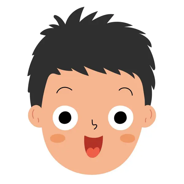Happy boy face emotion. Excited little kid clipart. Emotional expression head close-up. Young person avatar. Vector illustration