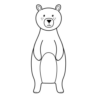 Siyah beyaz şirin boz ayı hayvanı. Ana hatlarıyla dizayn edilmiş çocuklar için komik orman karakteri. Vektör illüstrasyonu