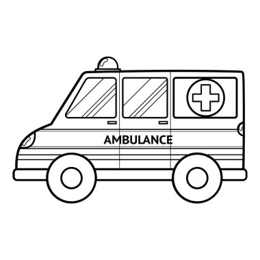 Siyah ve beyaz izole edilmiş bir ambulans arabası. Tıbbi nakil hattı. Acil durum aracı. Vektör illüstrasyonu