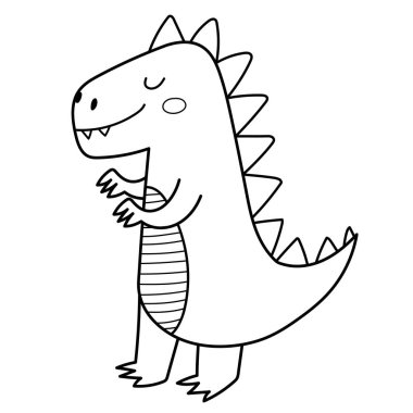 Siyah beyaz izole edilmiş şirin Tyrannosaurus rex. Jurasik dönemin komik dinozor t-rex 'i. Vektör illüstrasyonu 