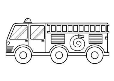 Çocuklar için siyah beyaz itfaiye arabası. Kurtarma kamyonu boyama için tasarlandı. Acil durum arabası. Vektör illüstrasyonu
