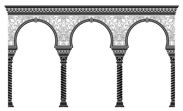 拱形东方立面的轮廓 印度或阿拉伯拱门 背景的封面 邀请卡 矢量图形 — 图库矢量图片