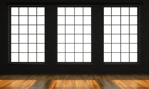 Ilustração Quarto Estúdio Loft Com Grandes Janelas Pretas Interior Moderno — Fotografia de Stock
