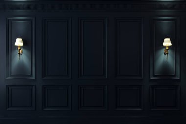 3 boyutlu illüstrasyon. Klasik koyu renk ahşap sütyen duvarı. İç kısımda marangozluk. Arkaplan.