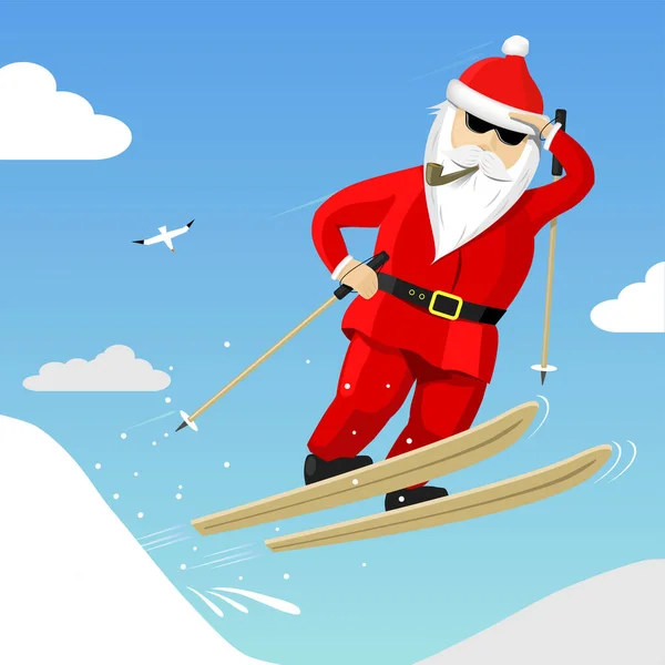 Санта Клаус Стрибках Лижах Горах Кліпарт Новорічної Листівки — стоковий вектор