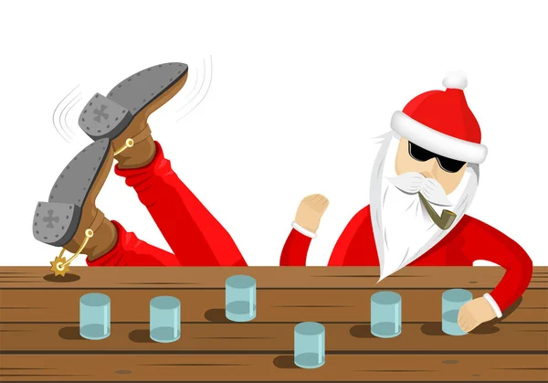 Santa Claus Cowboy Bar New Year Party Christmas Clipart Postcard — Stock Vector
