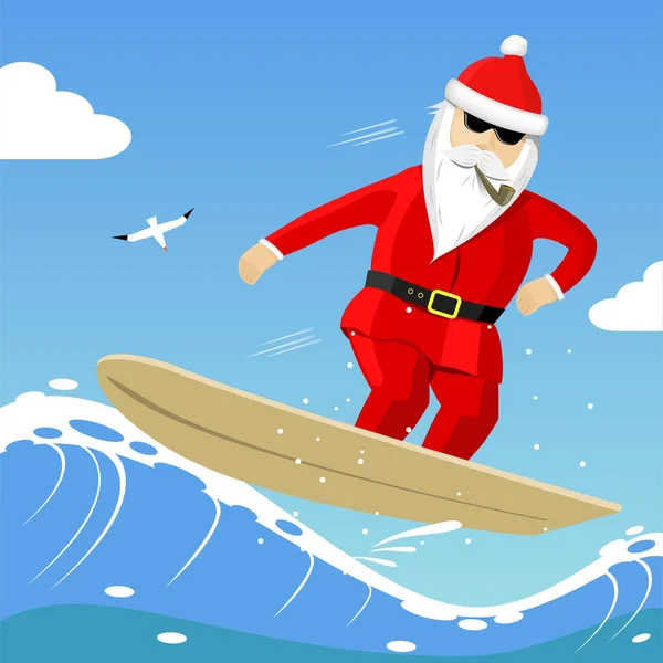 Санта Клаус Їде Хвилею Серфінгу Новорічні Розваги Або Туризм Різдво — стоковий вектор