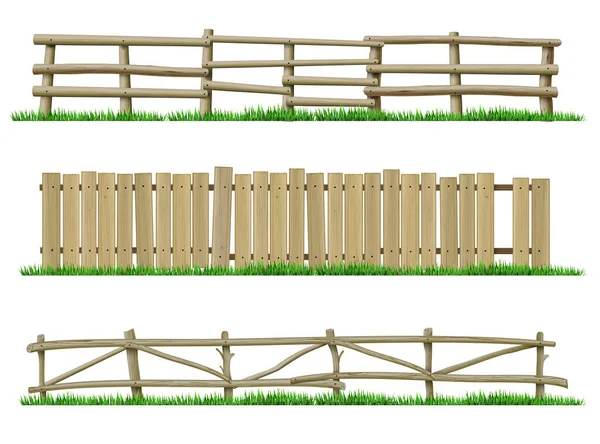 Sada Klasických Sekcí Dřevěných Plotů Zábradlí Pro Farmu Vektorová Grafika — Stockový vektor