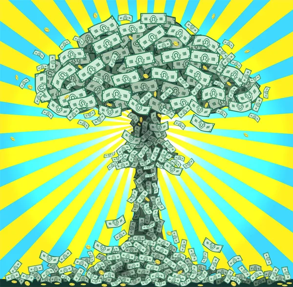 Caricatura Clipart Explosão Nuclear Notas Dólar Sucesso Investimento Financeiro Humor —  Vetores de Stock