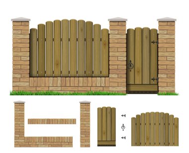 Tahtalı klasik tuğla çit şablonu. Vektör grafikleri