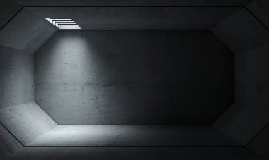 3 boyutlu illüstrasyon. Arka plan duvar kağıdı beton labirent fırtına tünelleri konsepti. İç zıpzıp ya da tünel. Endüstriyel yapı, metro veya gizli laboratuvar.