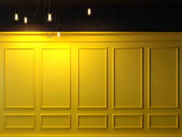 Illustration Klassische Wand Aus Gelben Holzpaneelen Und Kronleuchter Tischlerarbeiten Innenraum — Stockfoto
